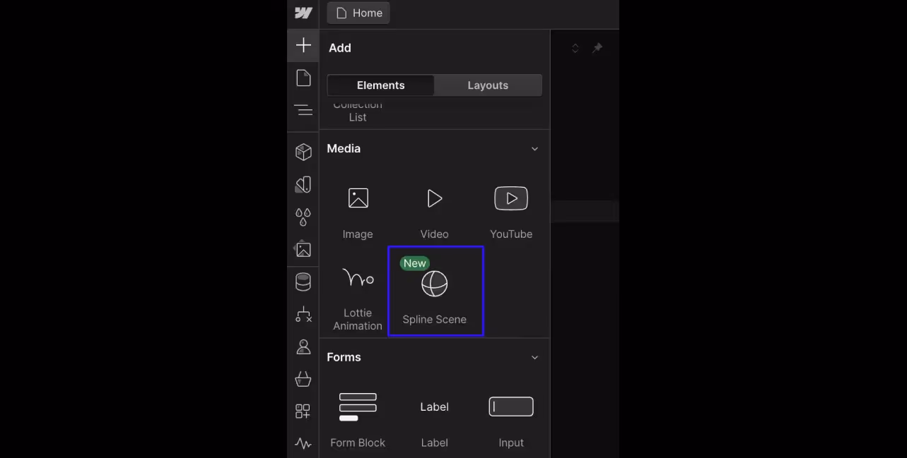 Webflow’s Spline element