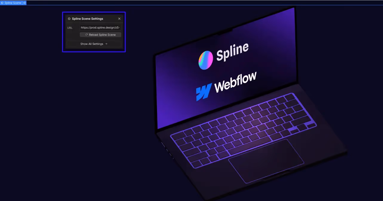 Spline element settings in Webflow