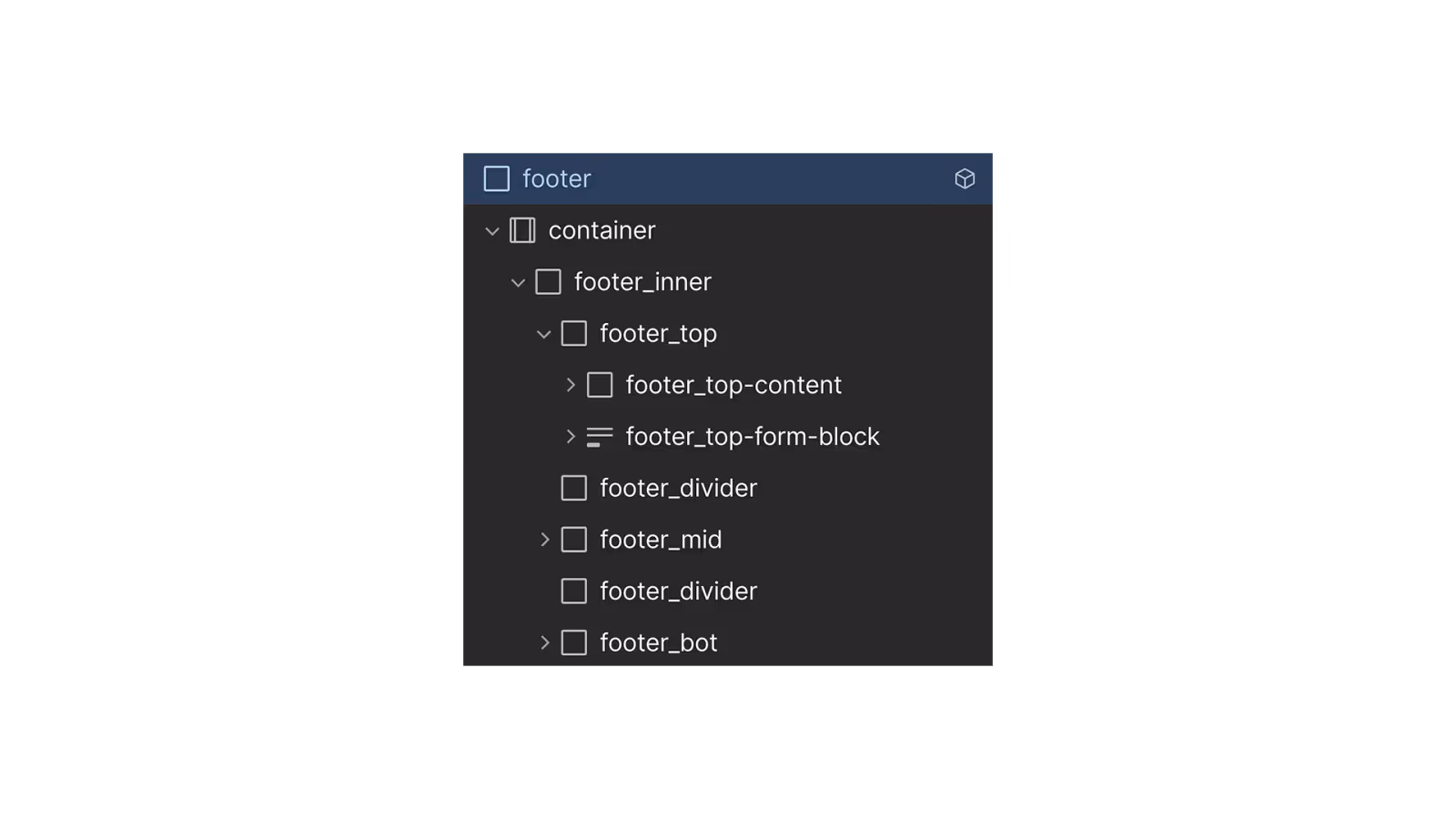 Component structure using class names specific to the component