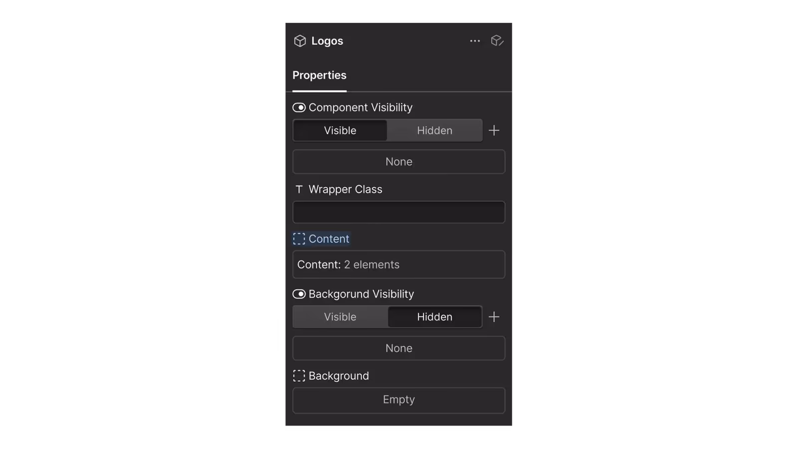 Webflow component properties setup